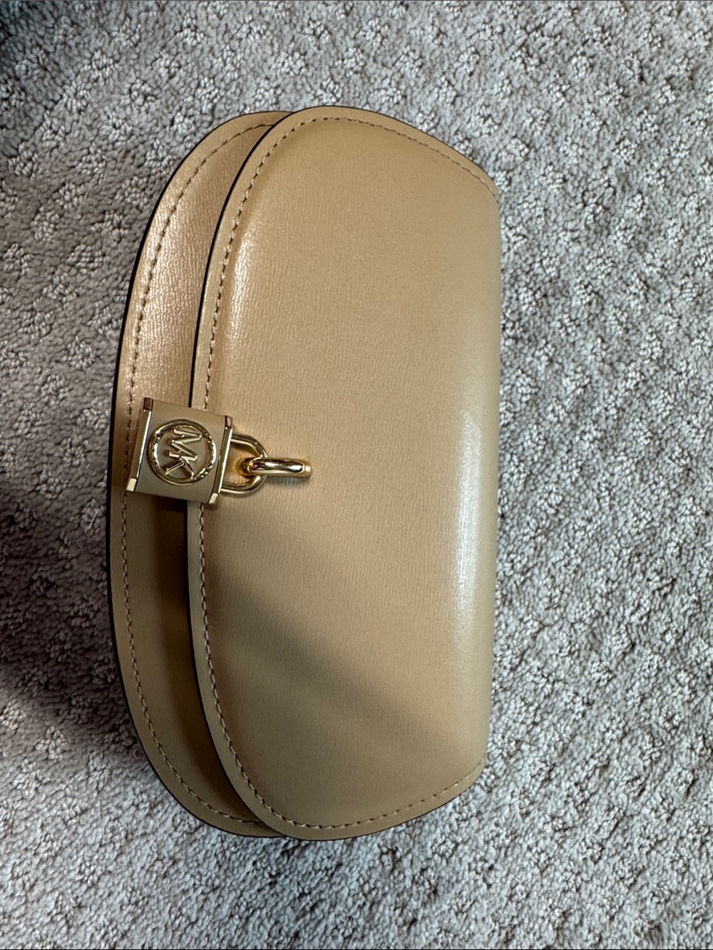 Michael Kors Beige Leather Crossbody with Gold-Tone Lock